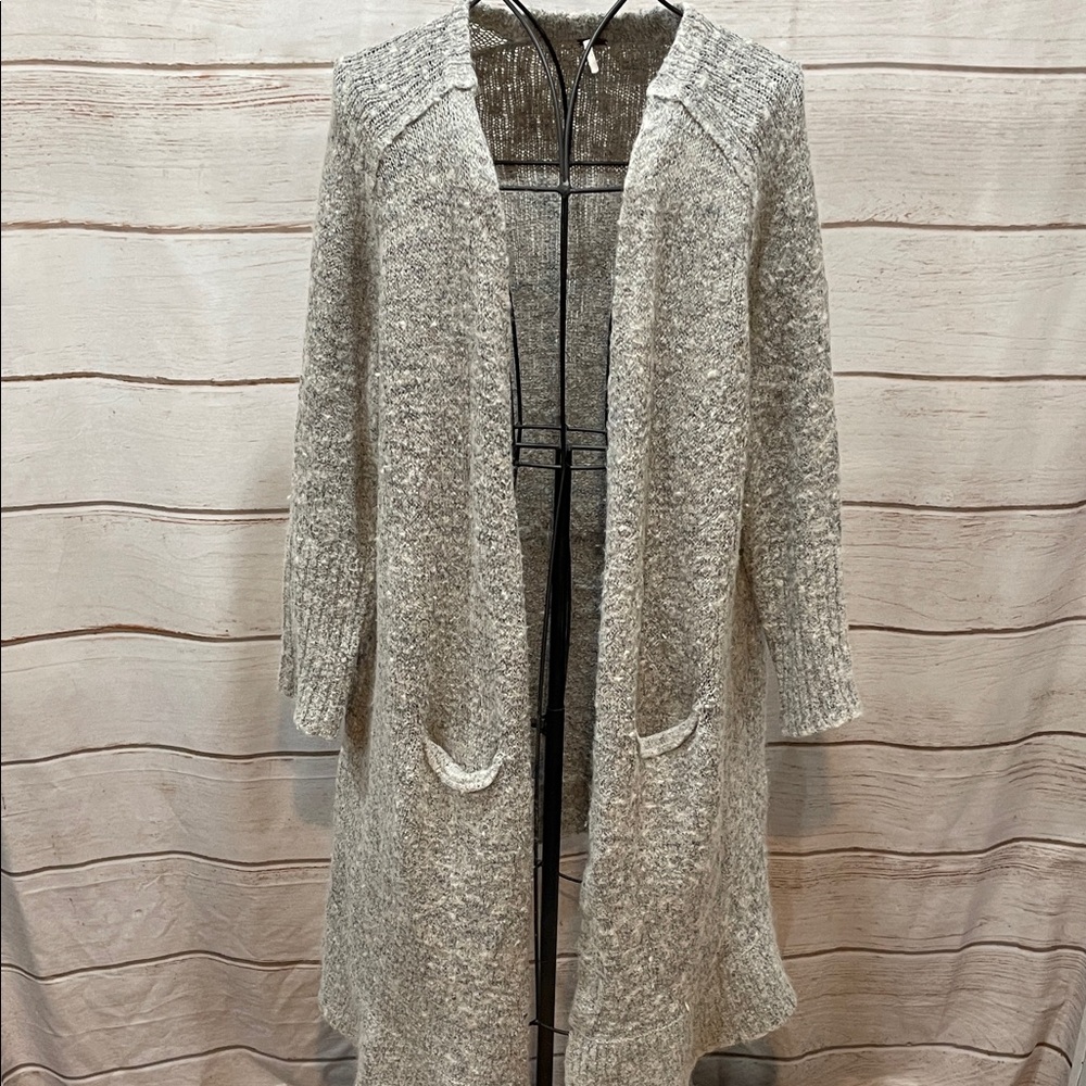 Free People Open Duster Cardigan Fuzzy Knit Sweater Oversized Large Distressed